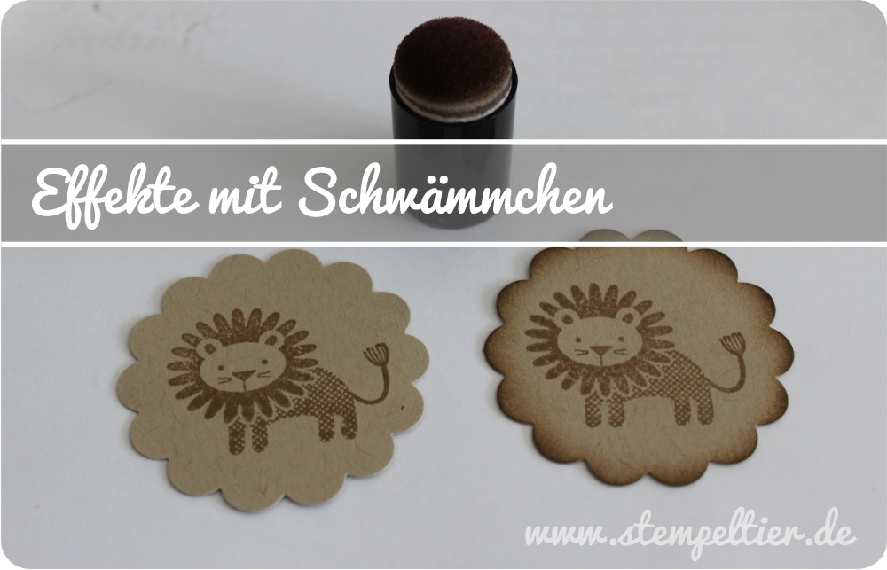 Stempeltier StampinUp Geschenkboxen punchboard zoo babies lion schwämmchen boxes taupe Basics Technik colorieren