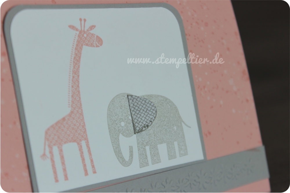 Stempeltier StampinUp Einladung Karte Kirschbluete Schiefergrau zoo babies Taufe christening Girl Mädchen