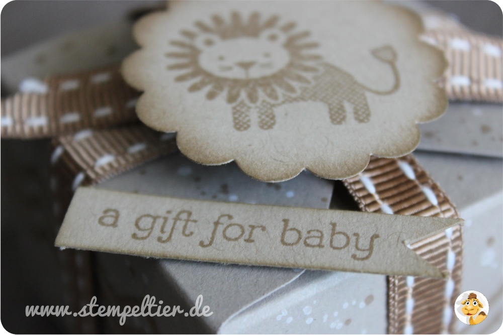 Stempeltier StampinUp goodies Geschenkboxen punchboard zoo babies lion schwämmchen boxes taupe