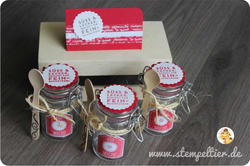 Stempeltier StampinUp verpacken Marmelade leib-und-seele Gläschen Leckerei aus der Küche Num-Num