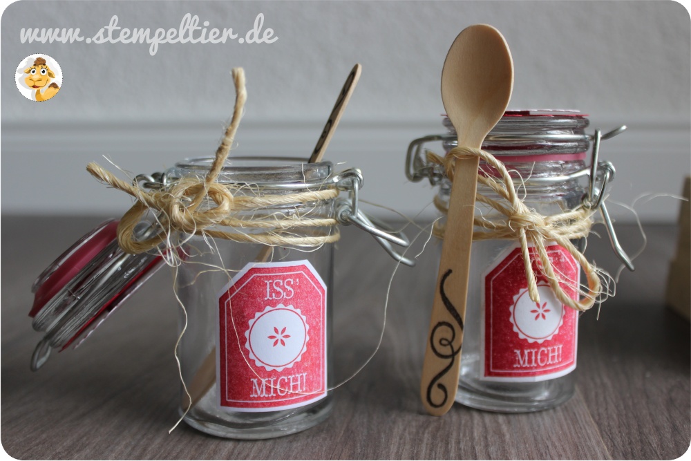 Stempeltier StampinUp verpacken Marmelade leib-und-seele Gläschen Leckerei aus der Küche Num-Num