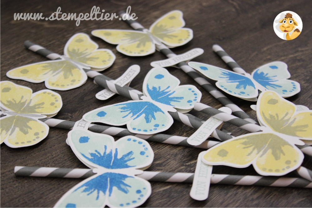 stampinup butterfly schmetterling watercolor wings grey schiefergrau party deko strohhalm vonherzen gelb thinlits Wortfensterstanze