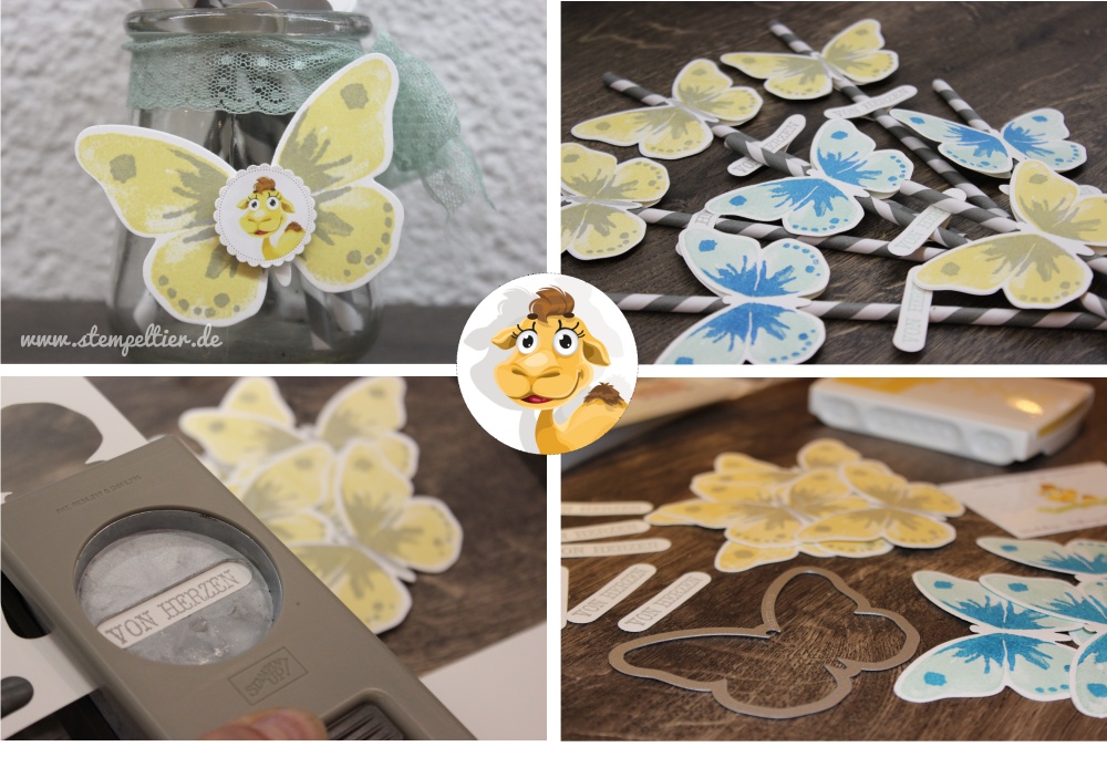 stampinup butterfly schmetterling watercolor wings grey schiefergrau party deko strohhalm vonherzen gelb thinlits Wortfensterstanze