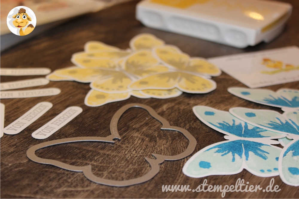 stampinup butterfly schmetterling watercolor wings grey schiefergrau party deko strohhalm vonherzen gelb thinlits Wortfensterstanze