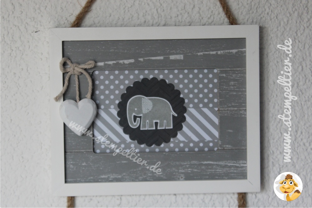 Stampin Up stempeltier zoobabies grey Home decoration Bilderrahmen gestalten fotorahmen frame grey schiefergrau Elefant elephant Neutrals DSP