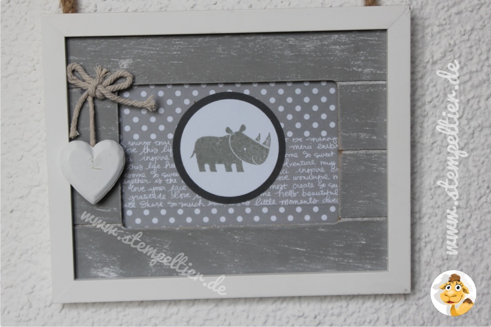 Stampin Up stempeltier zoobabies grey Home decoration Bilderrahmen gestalten fotorahmen frame grey schiefergrau Nashorn Rhino neutrals