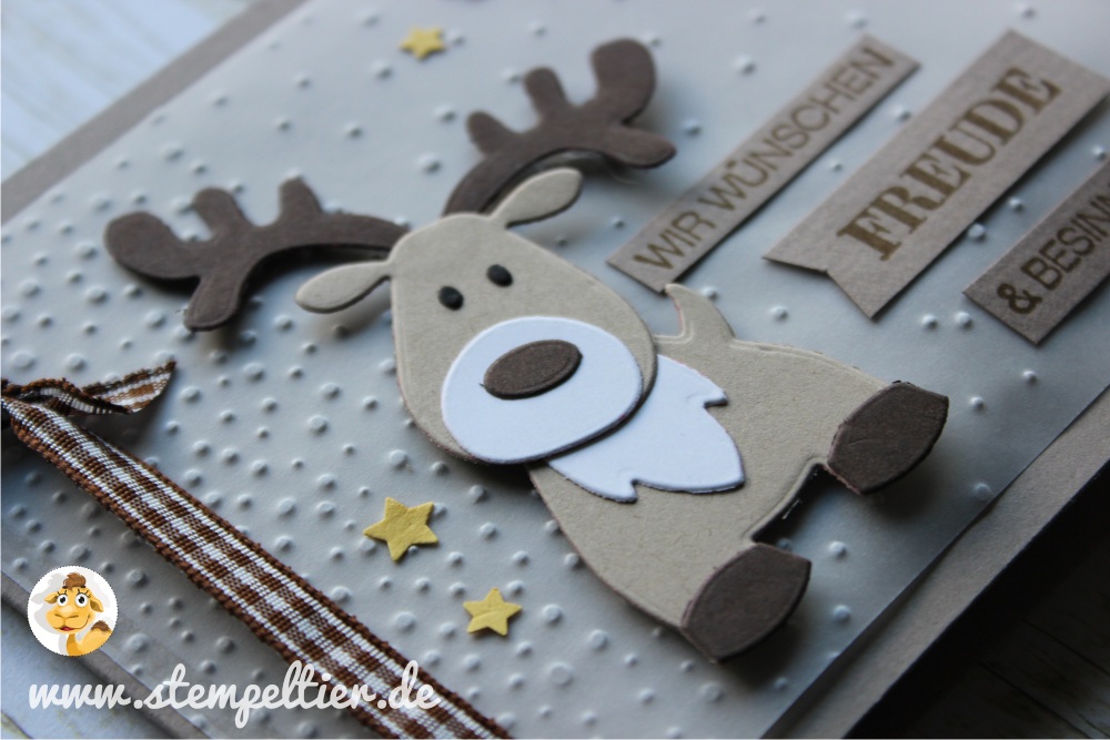 rentier reindeer stampin up stempeltier leise rieselt savanne weihnachtsgrüße winter weihnachten christmas card 