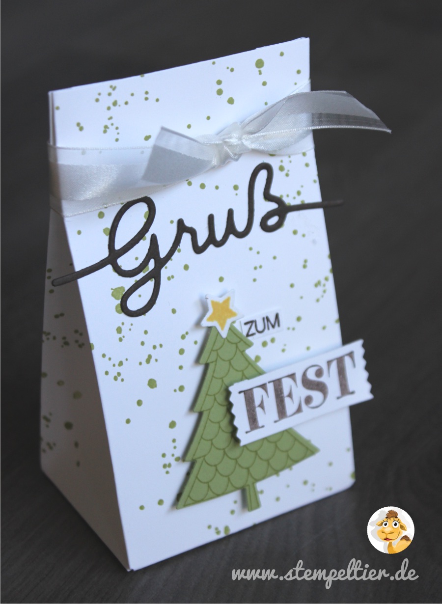 stampin up christmas tree gruß zum fest weihachtliche Worte tannenbaum peaceful pines gift bag Geschenktüte stempeltier