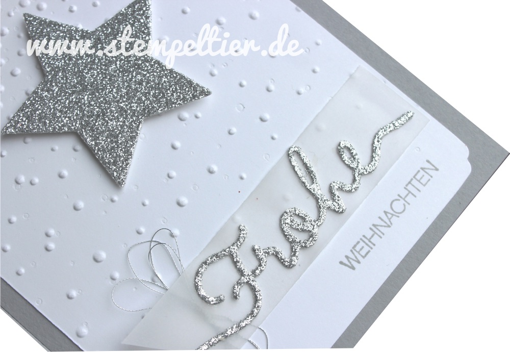 stampin up stempeltier weihnachten christmas winter leise rieselt weihnachtliche worte weiß frohe silber