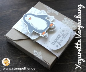 stempeltier stampin up yogurette verpackung es schneit snow place penguin pinguin danke für alles