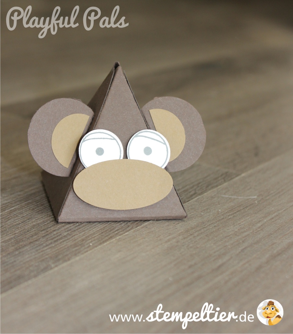 stampin up playful pals pyramid dreiecksbox thinlit Freunde mit Ecken und Kanten Affe monkey verpacken stempeltier