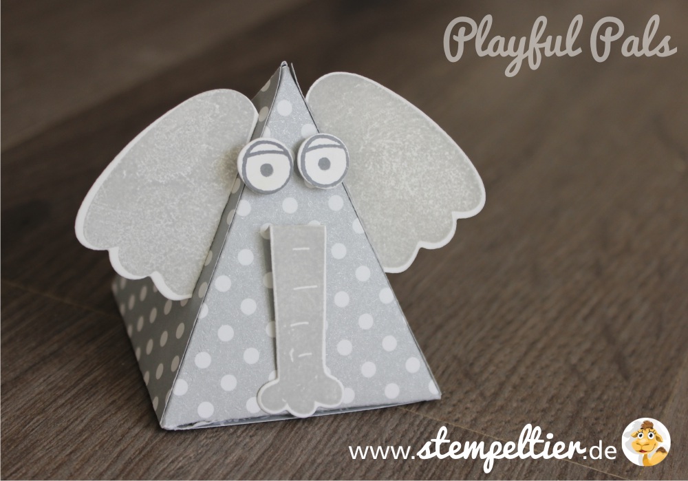 stampin up playful pals pyramid dreiecksbox thinlit Freunde mit Ecken und Kanten Elefant elephant verpacken stempeltier