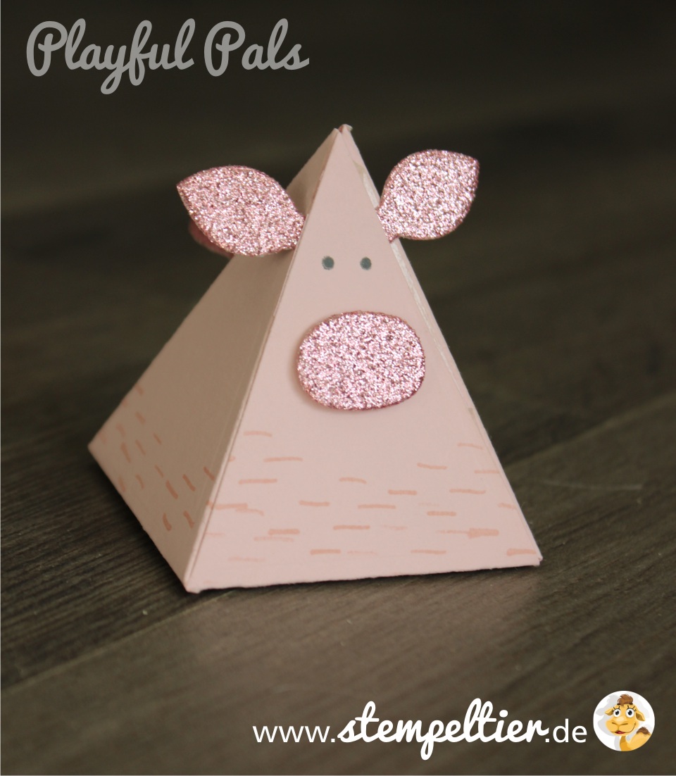 stampin up playful pals pyramid dreiecksbox thinlit Freunde mit Ecken und Kanten Schwein pig verpacken stempeltier