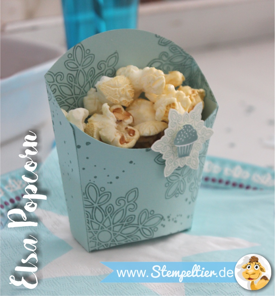 elsa frozen eiskönigin kindergeburtstag deko stampin up pommesschachtel fry box popcorn stempeltier