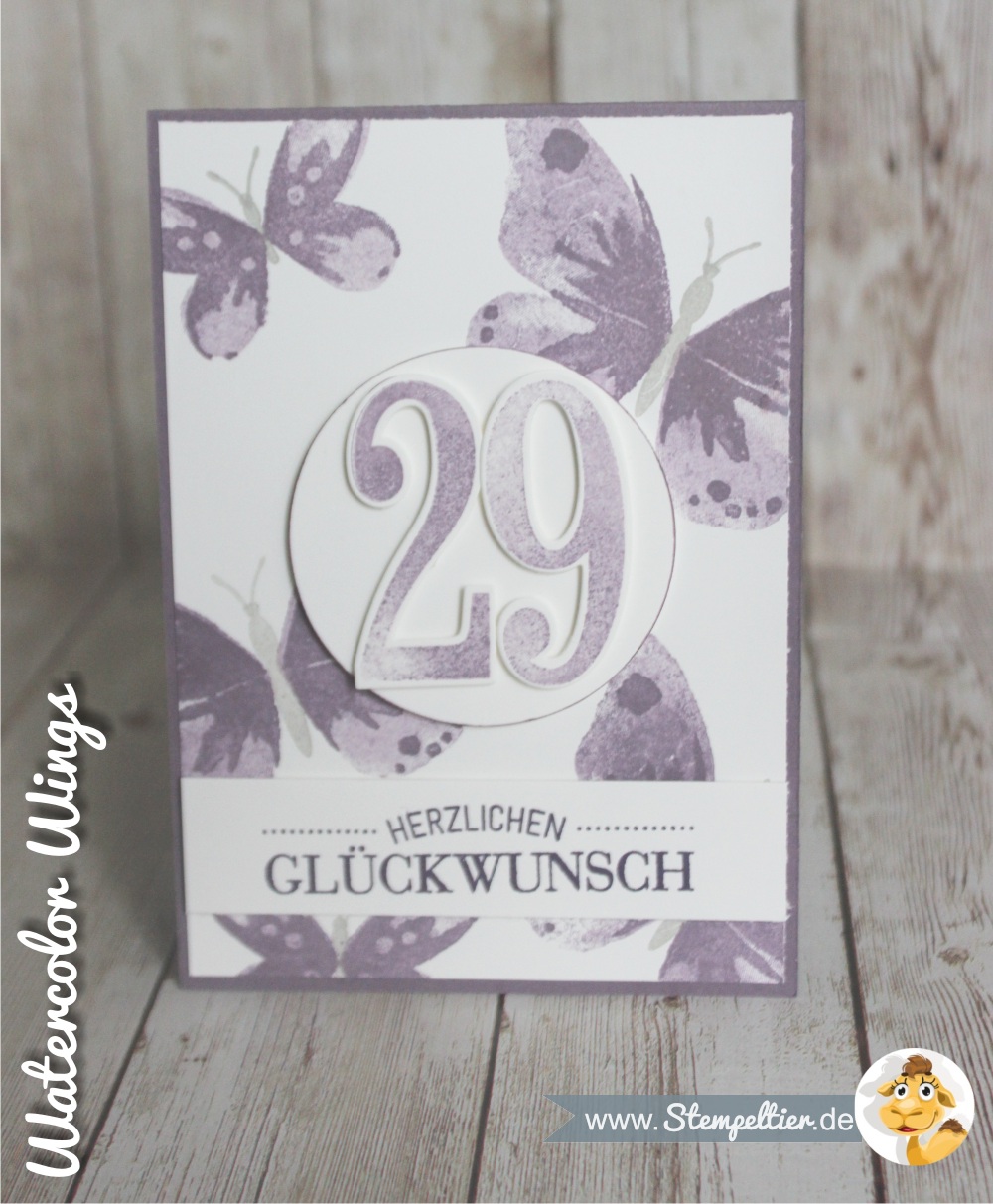 watercolor wings so viele Jahre Zahlen geburtstag stampin up karte stempeltier lila schmetterling butterfly card