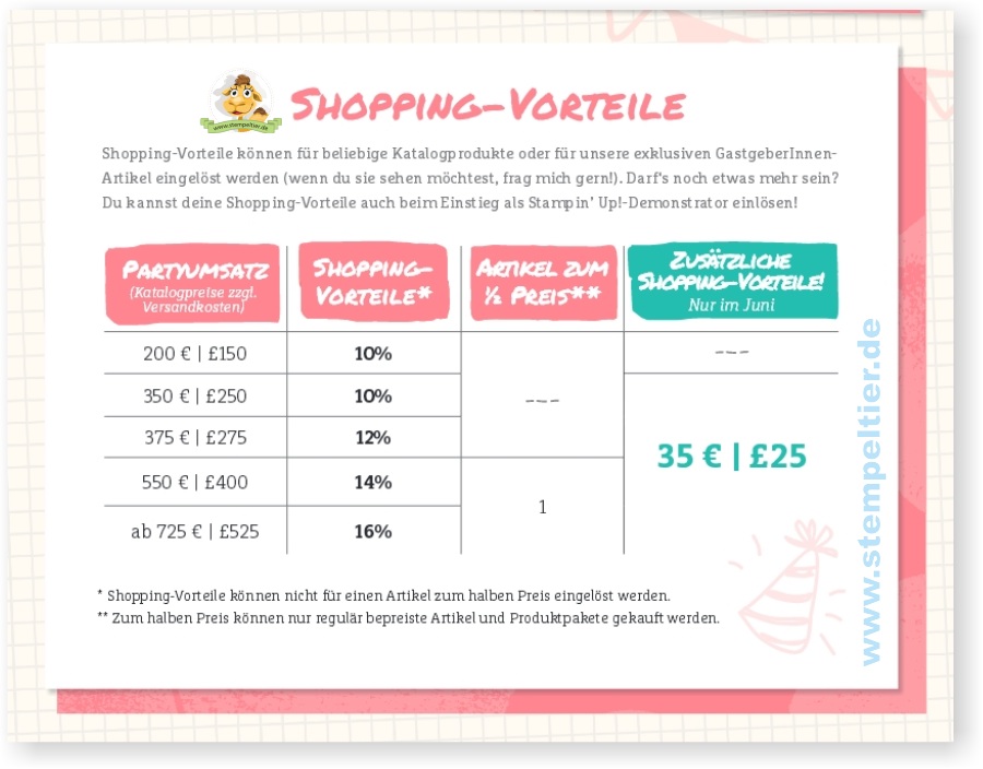 extra shoppingvorteile bei stampin up juni 2016 gastgeberin hostess extra rewards stempeltier