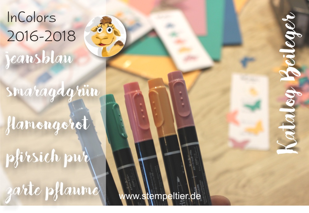 stampin up incolors 2016 2018 smaragdgrün pfirsich pur flamingorot jeansblau lesezeichen bookmarks stempeltier katalog