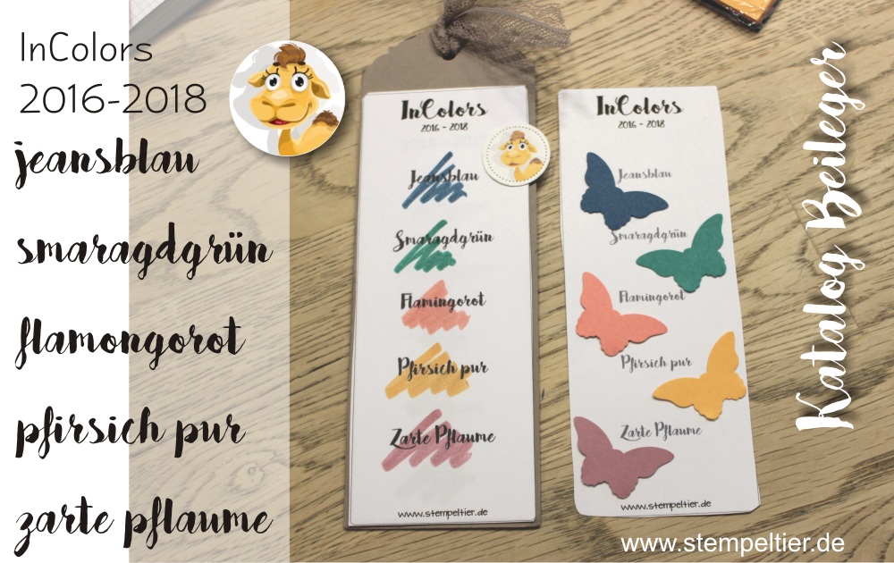 stampin up incolors 2016 2018 smaragdgrün pfirsich pur flamingorot jeansblau lesezeichen bookmarks stempeltier kataloge