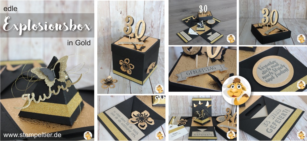 explosionsbox gold hurra schmetterling schwarz geburtstag 30 stempeltier