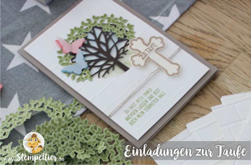 Stampin Up Einladungen zur Taufe mit Wald der Worte beim Stempeltier gemeinsam kreativ Chrstening