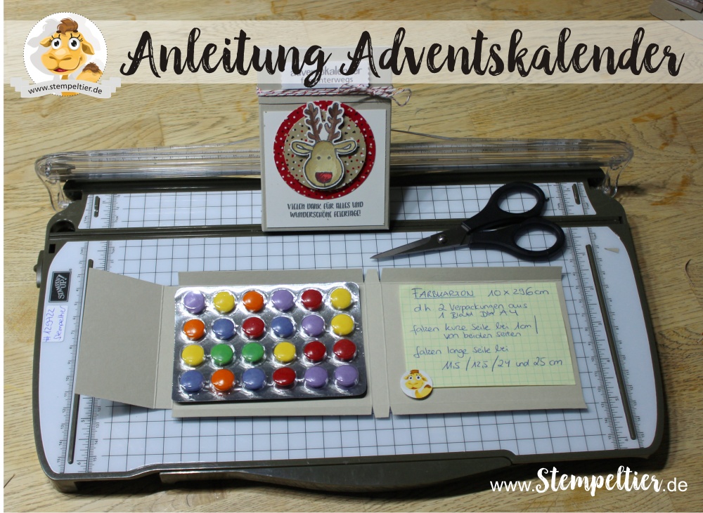 adventskalender to go stampin up anleitung blog weihnachten schokolinsen ausgestochen weihnachtlich cookie cutter christmas rentier stempeltier Zuckerstangenzauber blister