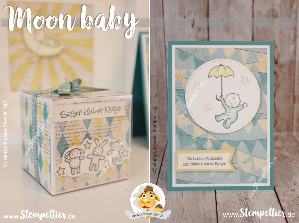 stampin up moon baby birth geburt verpackung geschenk cupcakes und karrussels Stempeltier