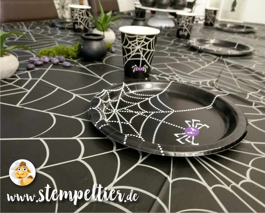 hexenbesen stampin up hexengeburtstag kindergeburtstag deko mottoparty witch birthday tischdeko spinne spiderweb