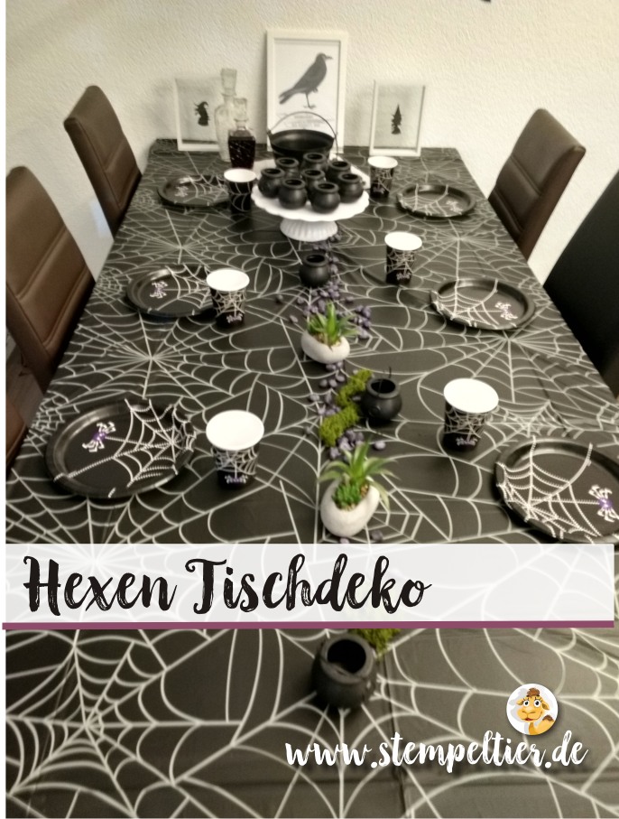 hexenbesen stampin up hexengeburtstag kindergeburtstag deko mottoparty witch birthday tischdeko spinne stempeltier table