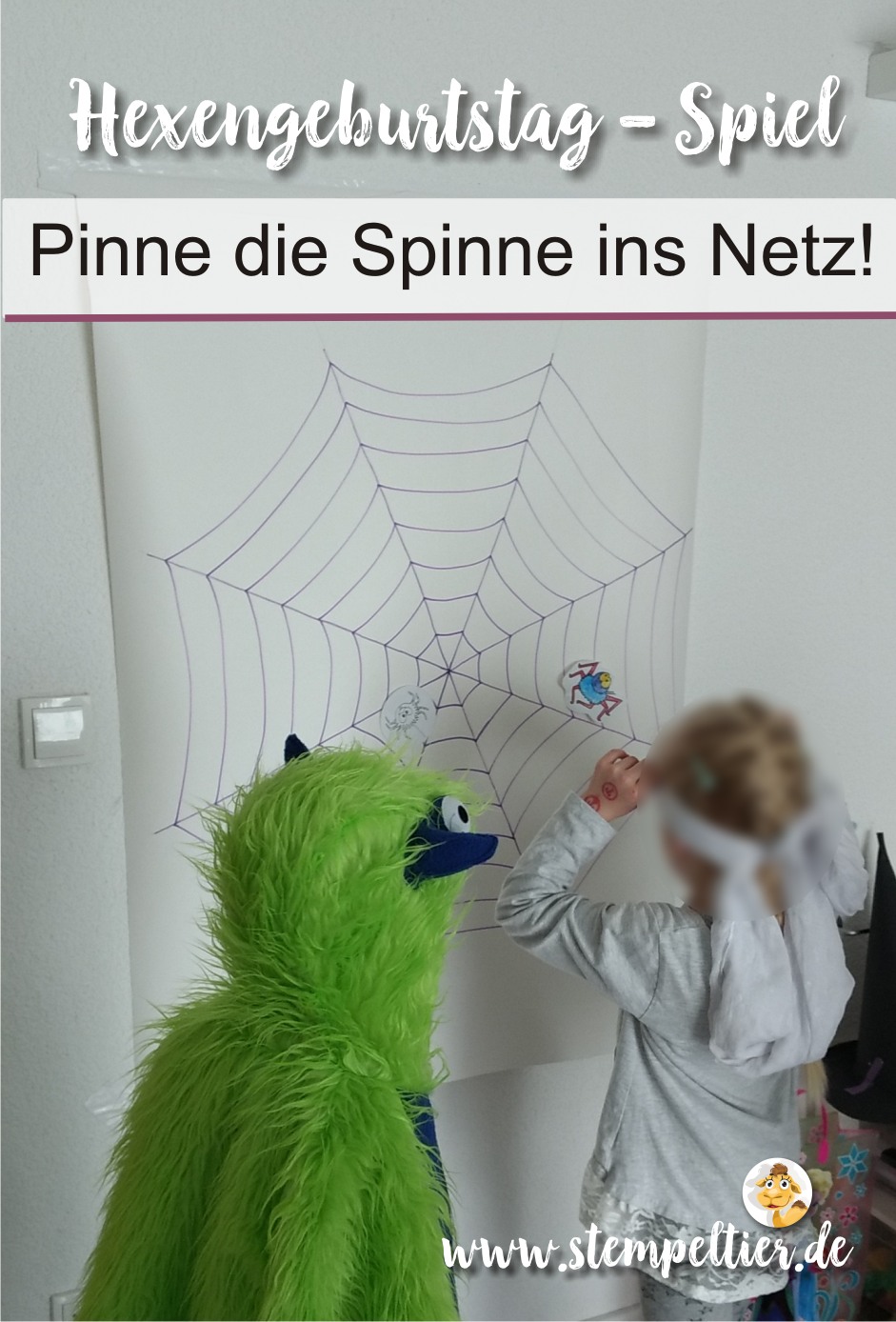 hexengeburtstag spiel spinne netz pinnen spiderweb diy anleitung stempeltier