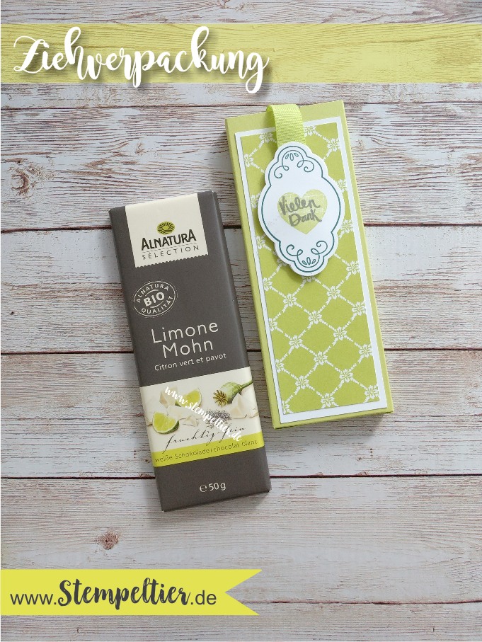 stampin up blog anleitung schoko ziehverpackung schokolift alnatura tafel schokolade limette dsp stempeltier