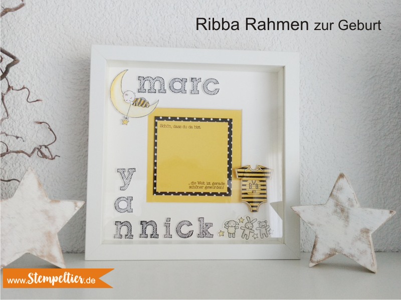 stampin up moon baby zum nachwuchs epic ribba rahmen baby geburt BVB birth frame stempeltier alphabet