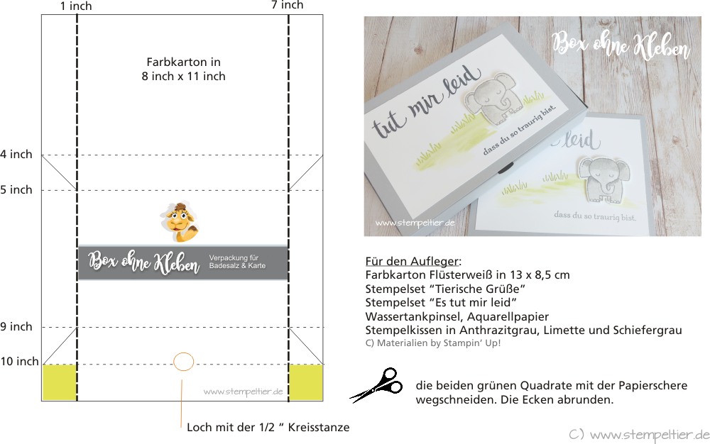 stampin up stempeltier anleitung maße schachtel verpackung badesalz Box ohne kleben video tutorial 02