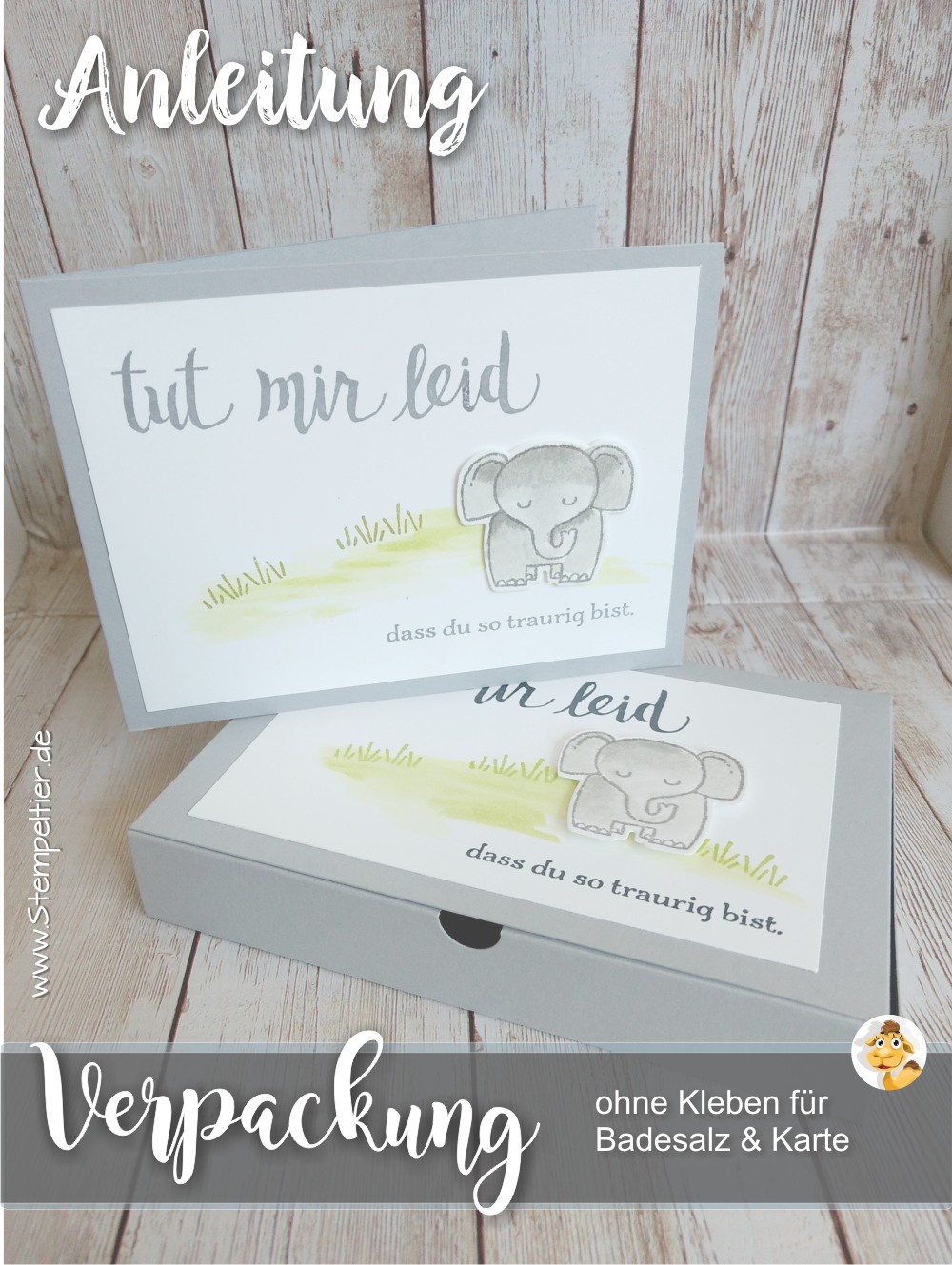 stampin up stempeltier anleitung maße schachtel verpackung badesalz Box ohne kleber tutorial tierische glückwünsche elefant entschuldigung