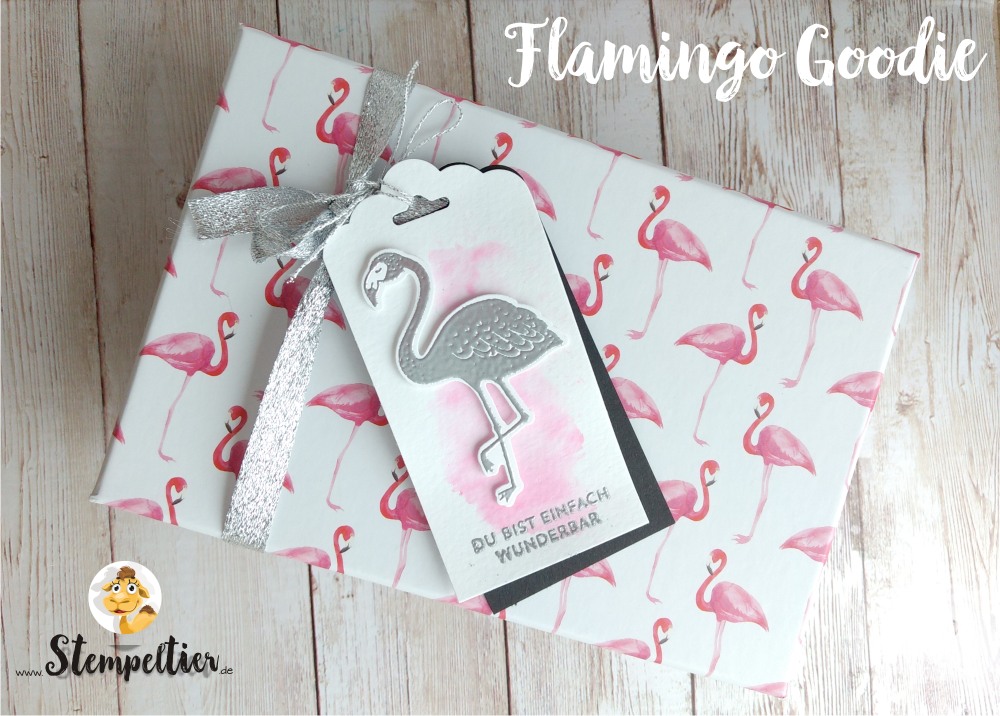 stempeltier stampin up flamingo team geschenk silber titelaufstieg glückwunsch pop of paradise