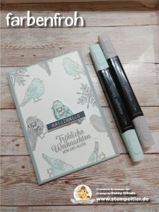 stampin up stampin blends alkoholmarker vogel farbenfroh blau weihnachtskarte stempeltier