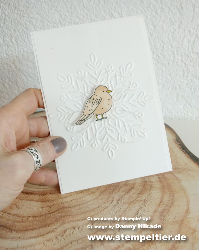 weihnachtskarte stampin up schneekristall schneeflocke farbenfroh vogel cas simple einfach