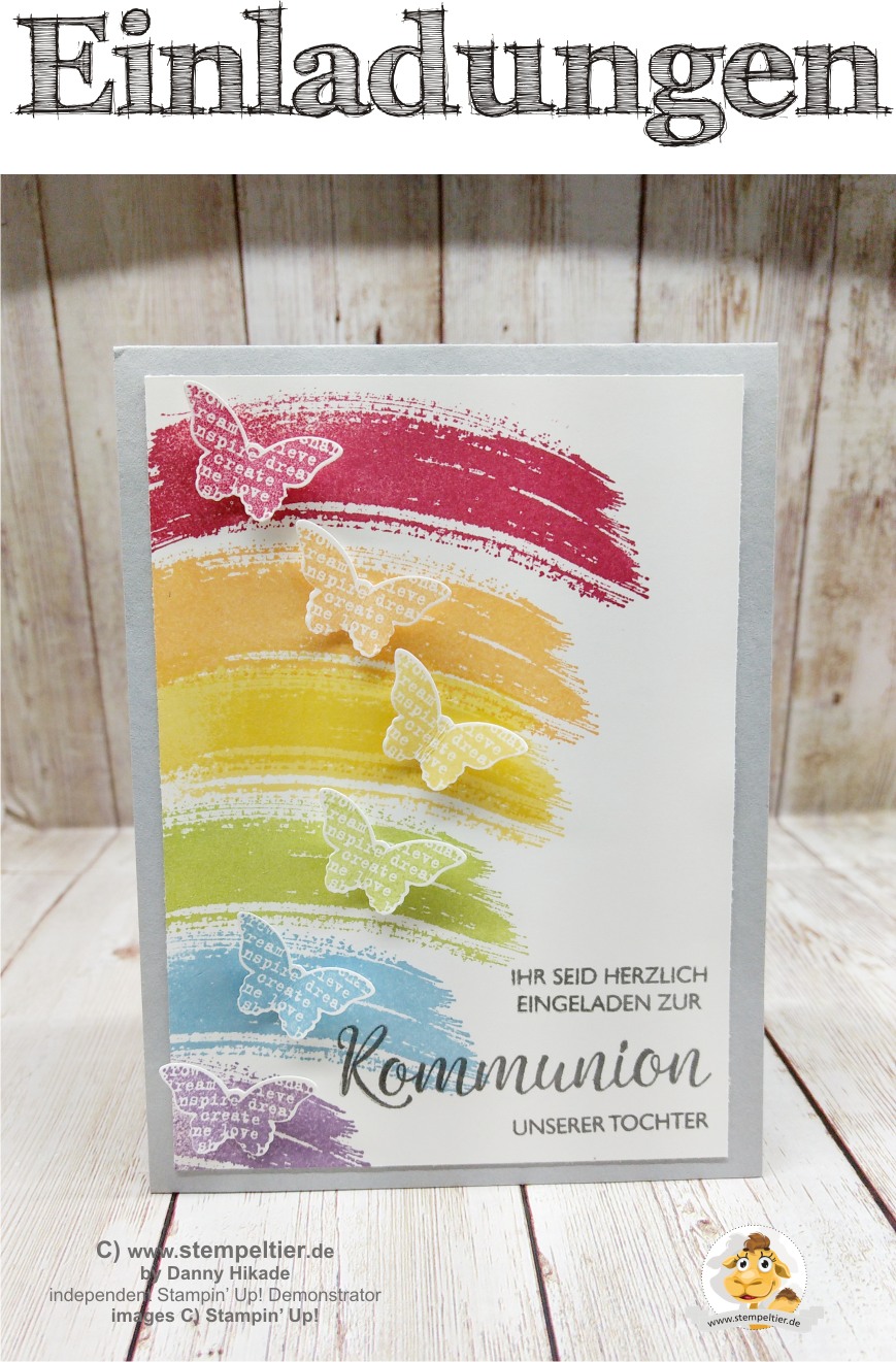 einladungen zur Kommunion konfirmation regenbogen schmetterling stempeltier