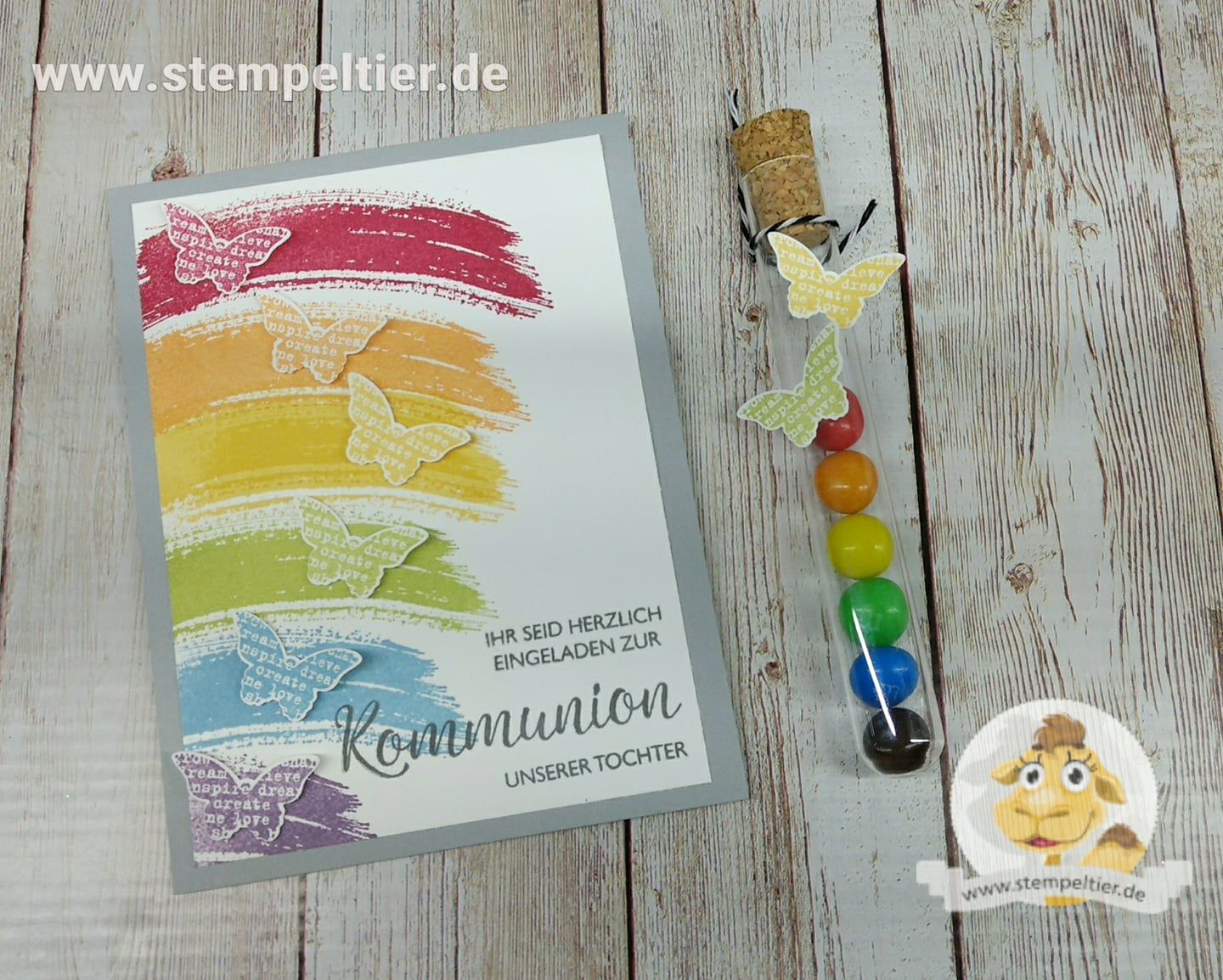 stampin up kommunion einladung regenbogen work of art schmetterling stempeltier