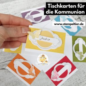 stampin up konfirmation tischkärtchen namenskarten placecards regenbogen rainbow bunt