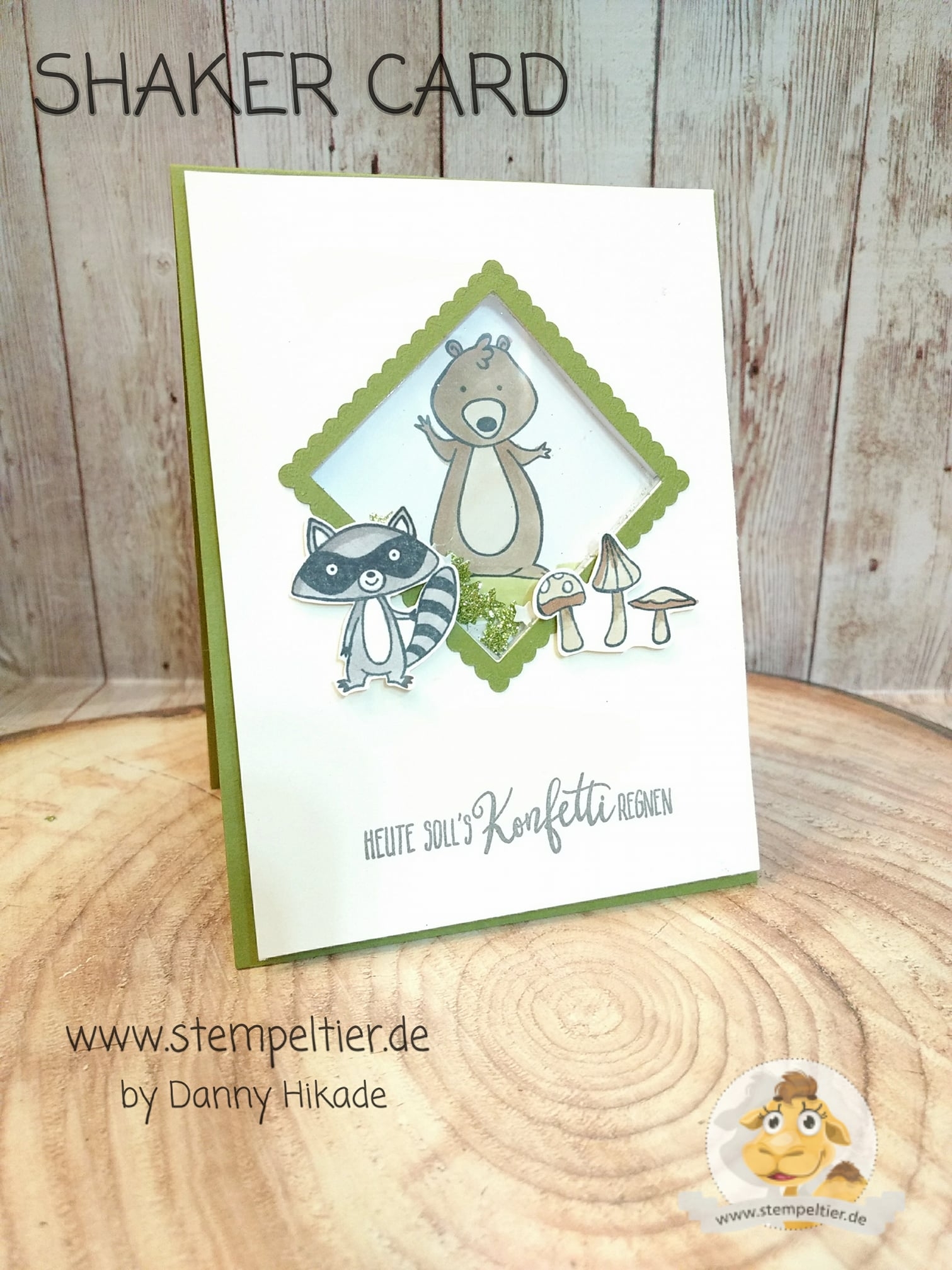 stampin up stempeltier we must celebrate schüttelkarte shaker card racoon