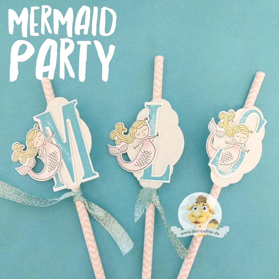 stampin up einfach zauberhaft meerjungfrau kindergeburtstag mottoparty mermaid stempeltier strohhalm partydeko myths and magic personalisiert