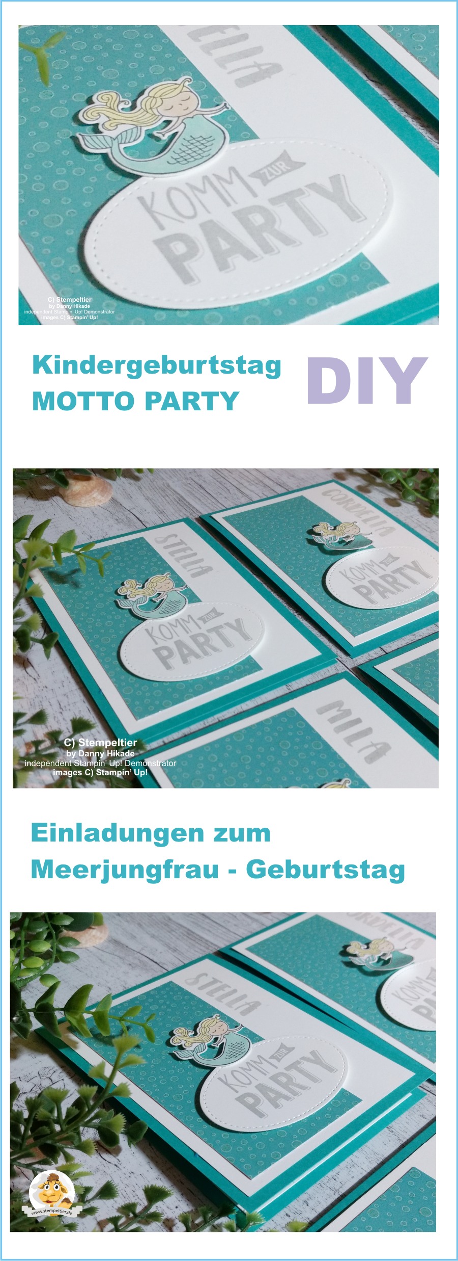 stampin up kindergeburtstag party meerjungfrau einfach zauberhaft mottoparty einladung mermaid stempeltier diy