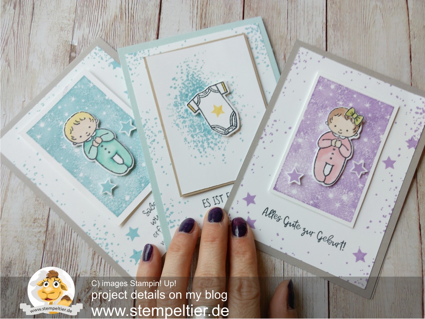 stampin up süßes baby wiegenfest geburt karte mädchen junge girl boy birth bouncing baby stempeltier