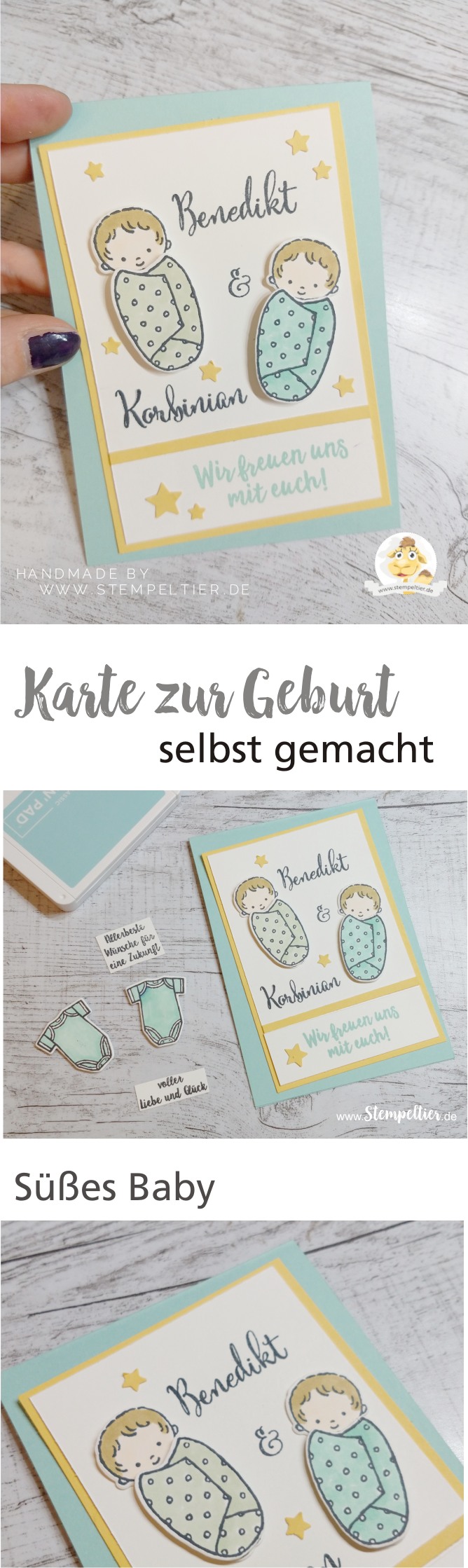 stampin up baby zwillinge geburt karte stempeltier personalisiert süßes baby bouncing twins