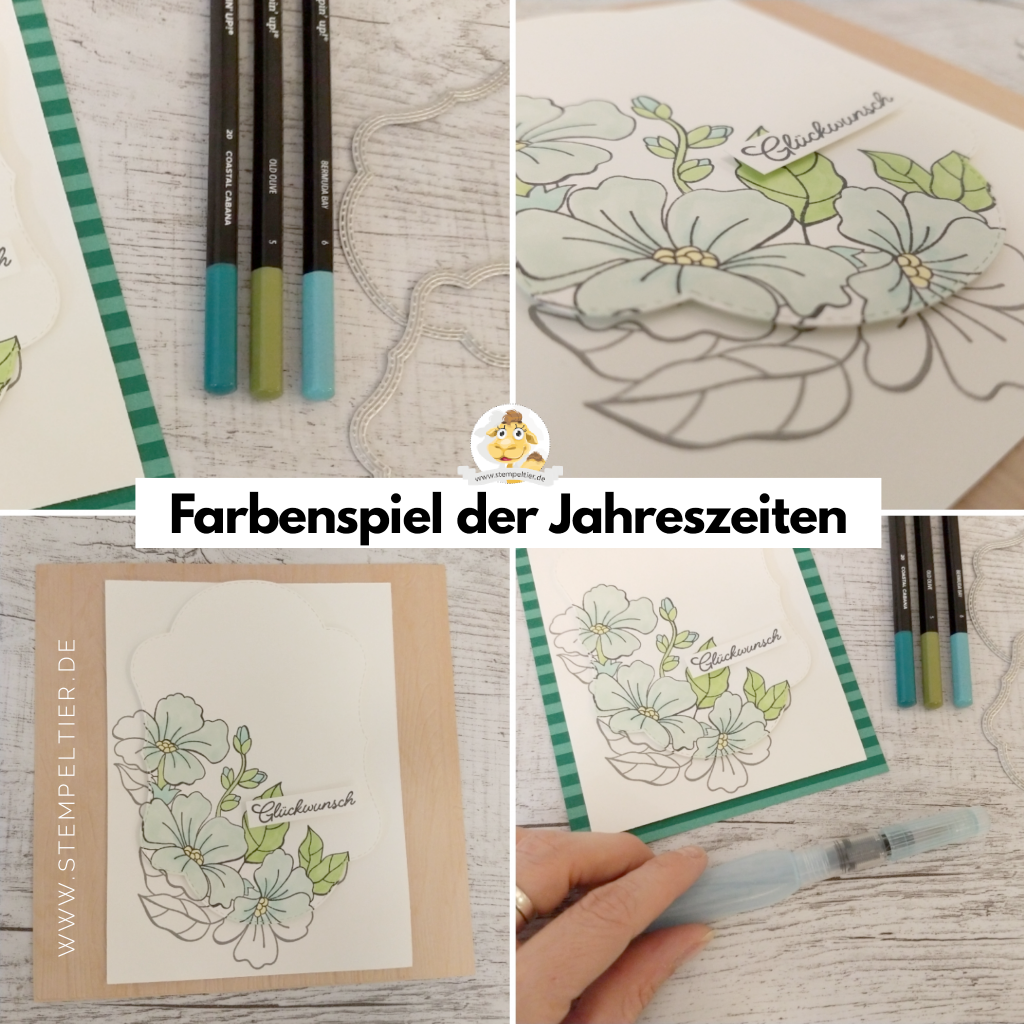 stampin up farbenspiel der jahreszeiten aquarell colorieren stitched seasons blumen karte