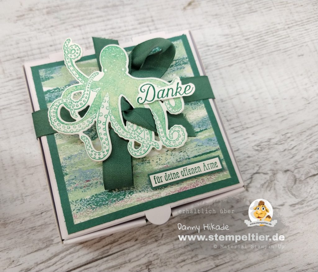 Stampin Up DSP Traum vom Meer Krake tranquil textures tide DSP pizzabox geschenk Verpackung