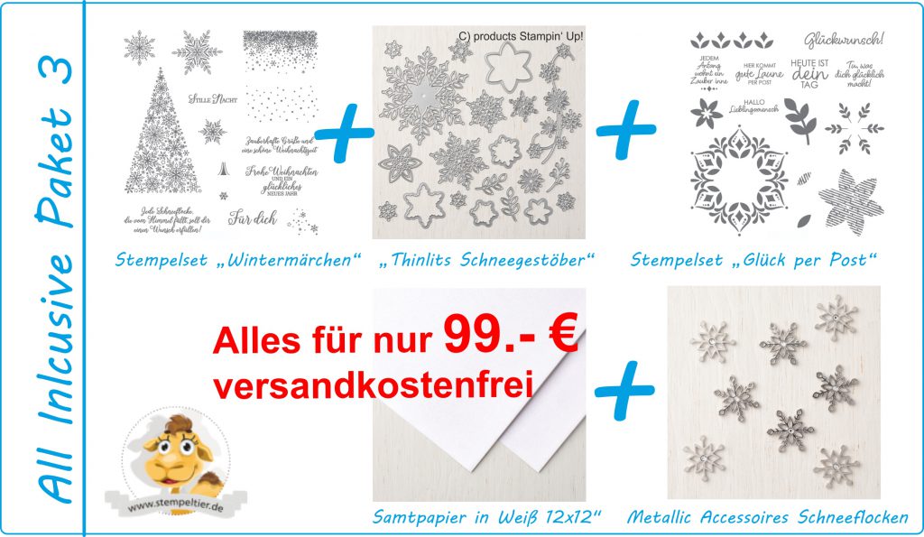 produktpaket all inclusive 3 glück per post wintermärchen und thinlits schneegestöber stampin up stempeltier