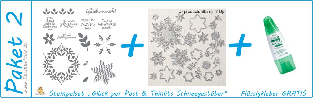 stampin up produktpaket 2 glück per post und thinlits schneegestöber stempeltier