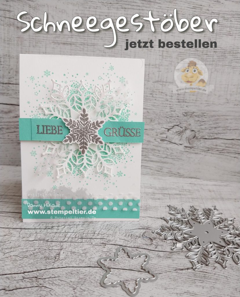 wintermärchen und thinlits schneegestöber stampin up stempeltier schneeflocke snow is glistening