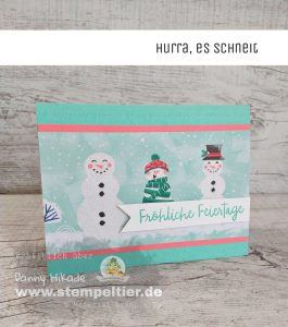 stampin up weihnachtskarte hurra es schneit schneemann